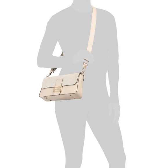 DIVINA FIRENZE Latte Made In Italy Leather Baguette Flap Over Crossbody - Picture 2 of 2